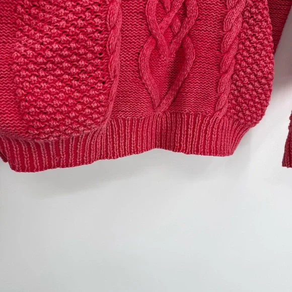 Cable Knit “ACA”  Sweater Adult M Chunky Cotton Cottagecore Cozy Fisherman Red - Picture 5 of 8